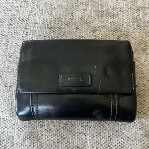 Used Fossil leather trifold wallet black